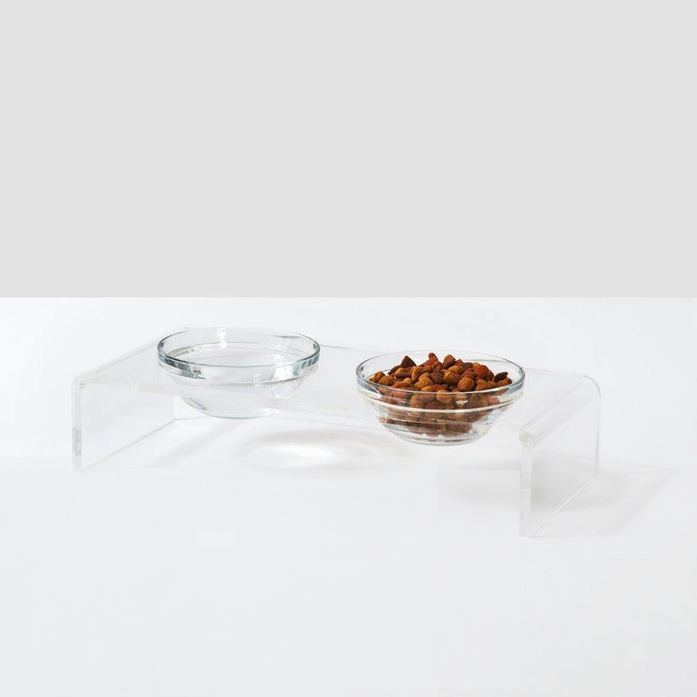Clear Glass Double Bowl Feeder