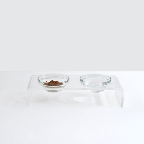 Clear Glass Double Bowl Feeder